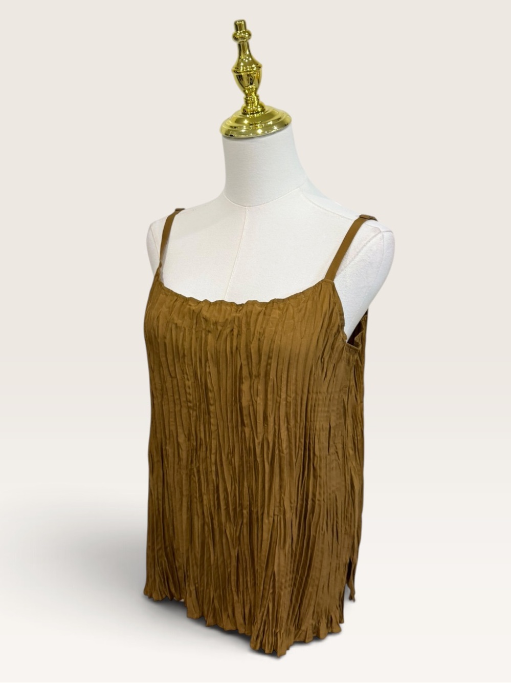 Eileen Fisher SML 100% Silk Camisole Crinkled Pleated  Scoop Neck Top Bronze NWT